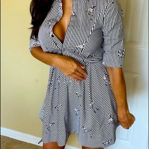 Stunning Striped Collared Button Dowm A-Line Mini Dress
